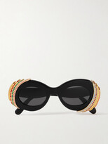 Loewe + Paula's Ibiza Oval-frame Crystal-embellished Gold-tone And Acetate Sunglasses - Black